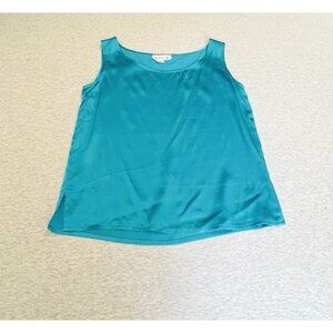Vintage 80's Silk Tank Top Womens Small Teal Green Blue Satin Shiny Disco
